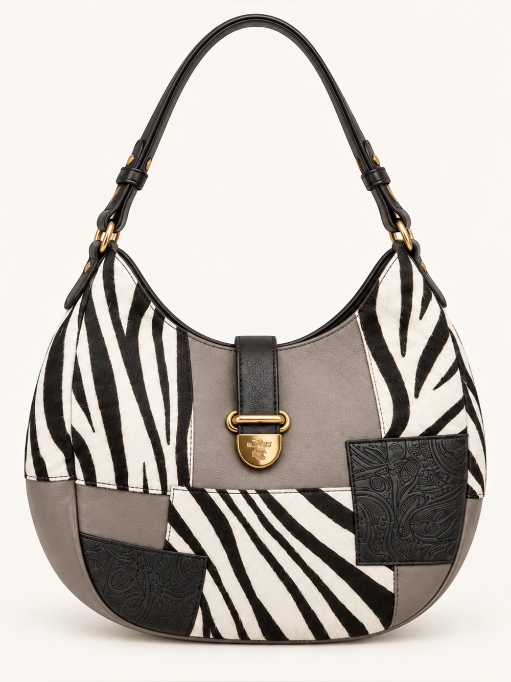 RARE/Unworn Vintage ETRO  Pony hair Zebra  Print Leather Patchwork Bag